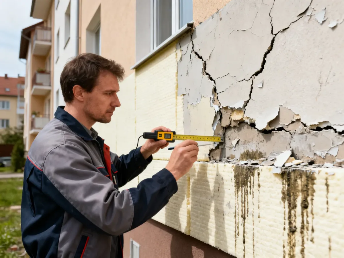 Ekspert oceniający pęknięcia i odspojenia na elewacji