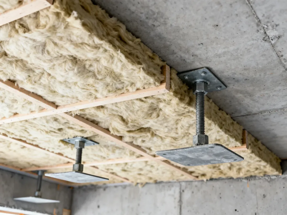 Montaż płyt z wełny mineralnej do betonowego stropu za pomocą kołków