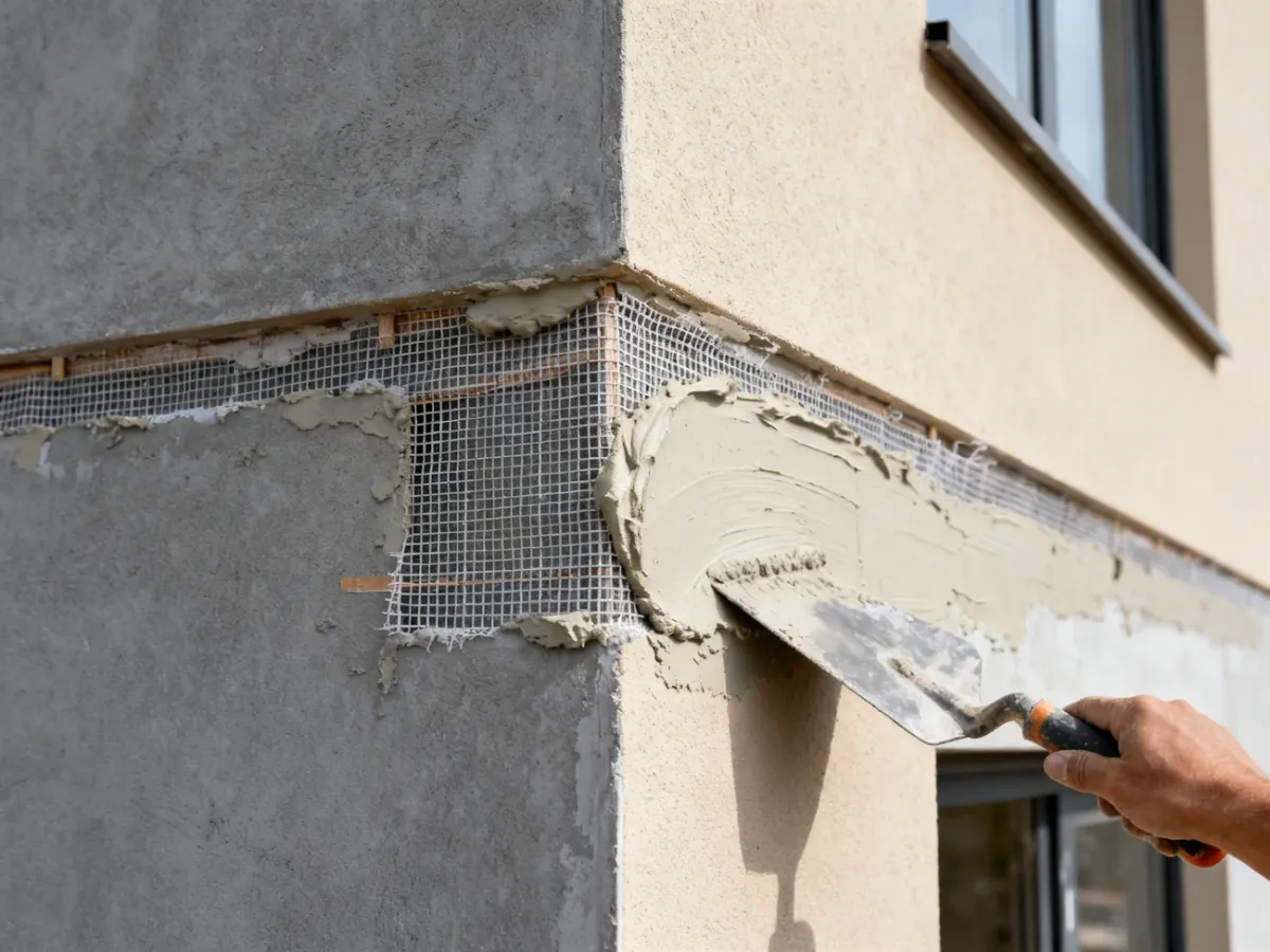 Wzmocnienie narożnika elewacji siatką zbrojącą przy oknie