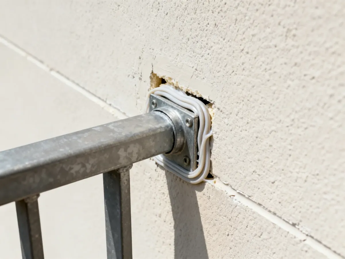 Uszczelnione przejście uchwytu balustrady przez elewację